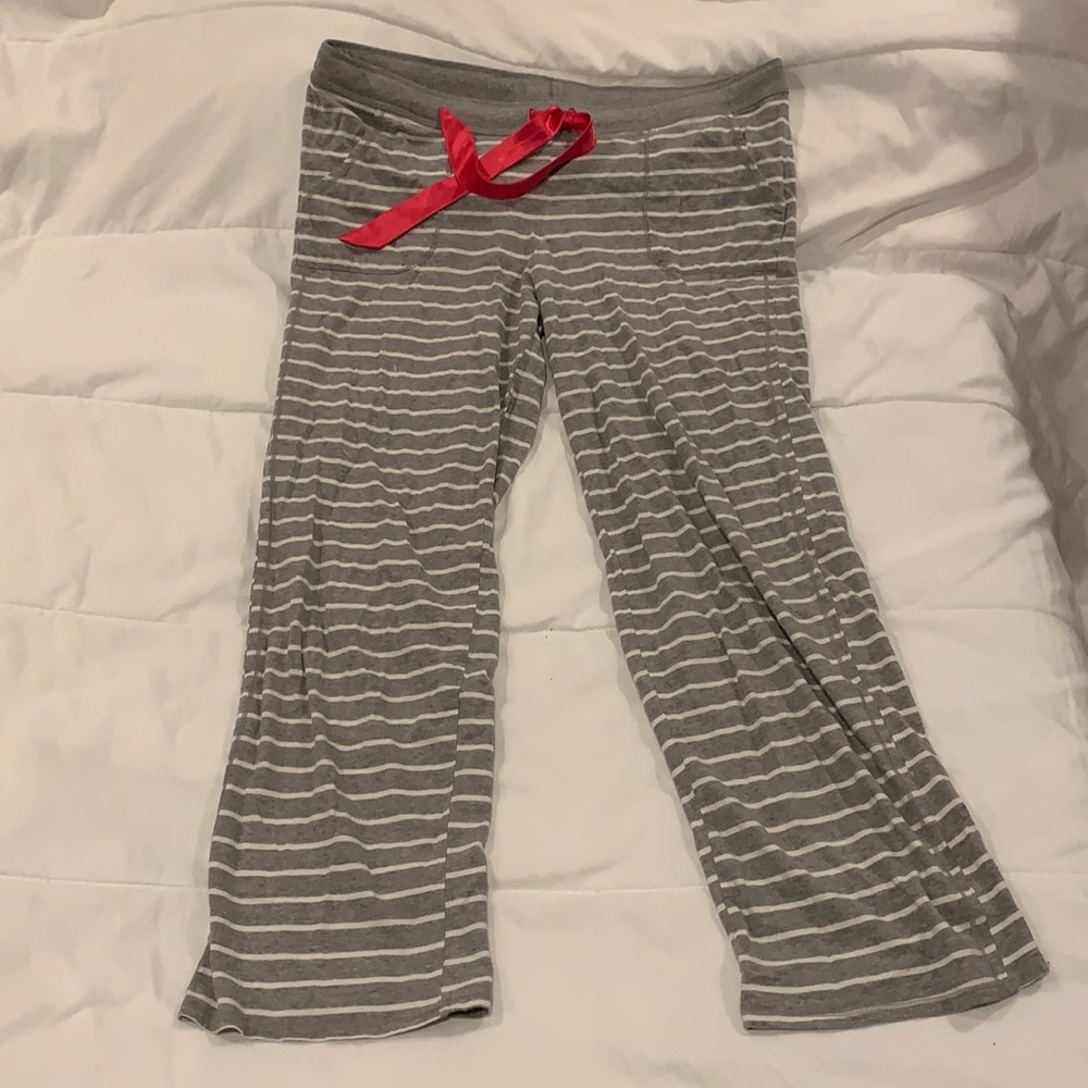 Striped grey gray & white hot pink satin pj pants